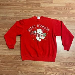 Vintage Hanes Activewear Men’s Sweatshirt Large Holidays Christmas Bear Red USA